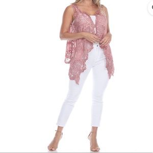 Simply Couture Mauve Crochet & Lace Sleeveless Open Front Vest Size S